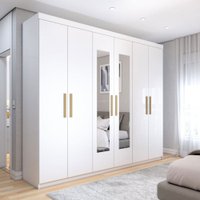Guarda-Roupa Casal Aurora Radiante 6 Portas 2 Gavetas com Espelho Branco Neve - Panorama Móveis