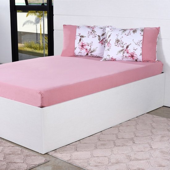 Jogo de Cama Casal 3 Pçs Malha Premium 145g/m² 100% Algodão 138x188x30cm Fiori