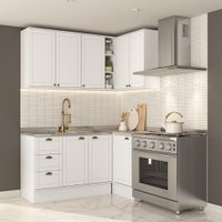 Armário de Cozinha Completa c Balcão Milla Whisper Carraro Branco