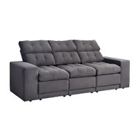 Sofá 3 Lugares Retrátil e Reclinável Baden Suede Grafite 230 cm