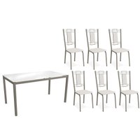 Sala de Jantar Completa Reno c/ Tampo de Vidro 150cm e 4 Cadeiras Florença Niquel - Courano Branco - Kappesberg