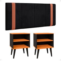 Kit 2 Mesinhas Cabeceira Preto/Cinamomo Nicho Prateleira Organizadora Painel Suspenso Cama Box Casal 1,40 Suede - RPM