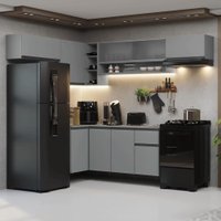 Armário de Cozinha Completa de Canto Suspenso 405cm Cinza Nice Madesa 03