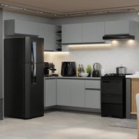 Armário de Cozinha Completa de Canto Suspenso 405cm Cinza Nice Madesa 01