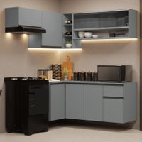 Armário de Cozinha Completa de Canto Suspenso 325cm Cinza Nice Madesa 02