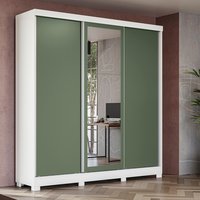 Guarda-Roupa Casal Kappesberg 3 Portas Reversíveis de Correr 3 Espelhos 2 Gavetas Branco/Nogueira