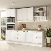 Armário de Cozinha Completa c Balcão Milla Glimmer Carraro Branco