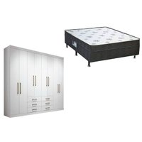Cama Box Conjugada Casal Union + Guarda Roupa Master 8.6 Branco