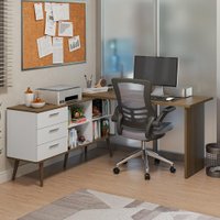 Mesa de Escritório em L 3 Gavetas Branco/Rustic Lisboa Madesa XA