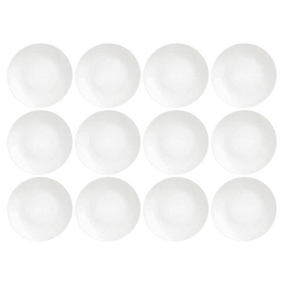 Jogo 12 Pratos Rasos Redondos 28cm Porcelana Branca Tramontina Sophia Restaurante Hotel