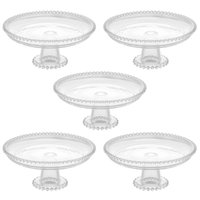 Kit 5 Boleiras de Cristal Wolff Pearl 20x9cm Prato com Pedestal Bolo Pudim Hotel Restaurante
