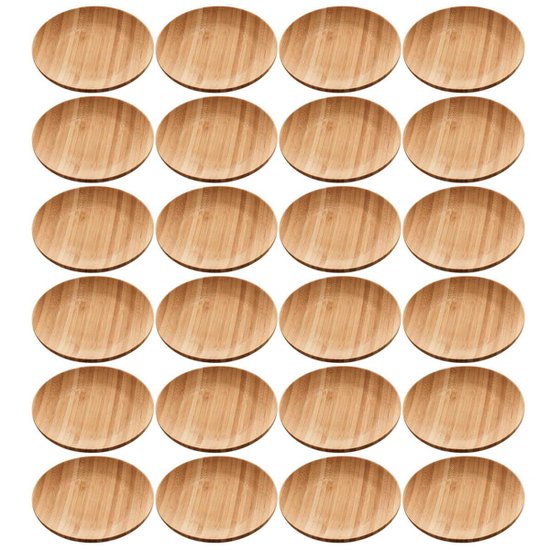 24 Pratos de Bambu 11x1,5cm Servir Bares Casa de Eventos Petiscos Sobremesas Verona Lyor