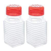 Kit 2 Saleiros de Mesa Vidro Borossilicato 80ml Lyor Porta Sal Dosador Tampa Plástica Vermelha