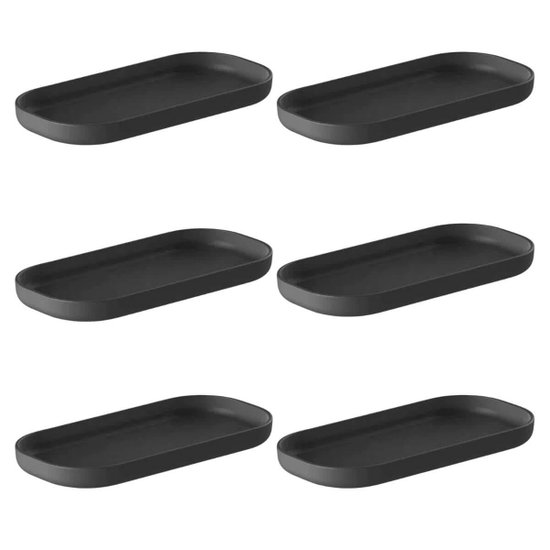 Kit 6 Bandejas Bancada de Banheiro 16x8cm Preta Dual Ou Suporte Organizador de Utensílios Lavabo