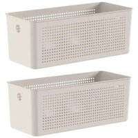 Kit 2 Caixas Organizadoras Multiuso 6,6L Flow Cestos Retangulares 33x15cm Bege Ou