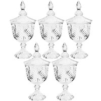 5 Bombonieres de Vidro Cristal Potiches Pedestal Lyor Dublin 400ml Baleiros Decorativos