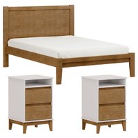 Cama Casal Madeira Maciça 02 Mesas de Cabeceira Off White Freijo Milani Store