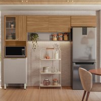 Cozinha Compacta Alba 6 Portas com Vidro Amêndola/Nude Prime Tx - Demóbile