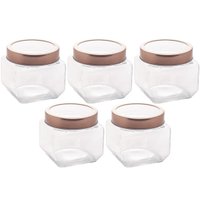 Kit 5 Potes de Vidro Tampa Metal Rose Gold 800ml Gastro Lyor Porta Mantimentos Doces