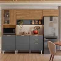 Cozinha Completa Alba 8 Portas 2 Gavetas com Vidro Amêndola/Grafito Prime Tx - Demóbile