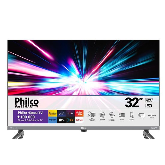 Tv 32 Philco Smart Led Roku Dolby Audio PTV32K34RKGB - Cinza