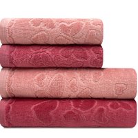 Jogo de Toalhas Banho e Rosto Romance 100 Algodão Aveludada Dohler - Vermelho e Rosa