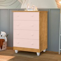 Cômoda Infantil Lara 4 Gavetas Nature/Rose - J&a Móveis