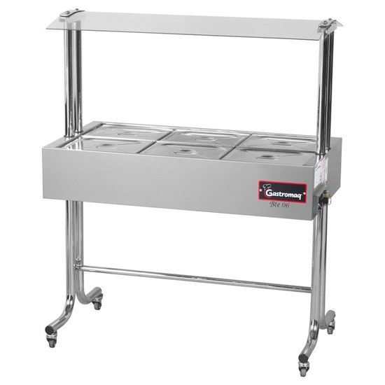 Buffet Aquecido Gastromaq Cromado 6 Cubas Tampa Inox Cobertura Vidro 220V BTE 6 ST G2 CR IV