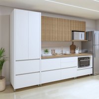 Cozinha Completa Nuestra Cosas 6 Portas 7 Gavetas Ripado 100% Mdf Branco/Nature - Panorama Móveis