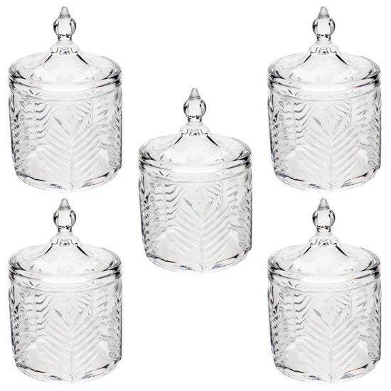 Kit 5 Potiches de Cristal com Tampa Palmeiras Lyor 10x15cm B