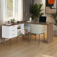 Mesa de Estudos em L 3 Gavetas Branco/Rustic Lisboa Madesa