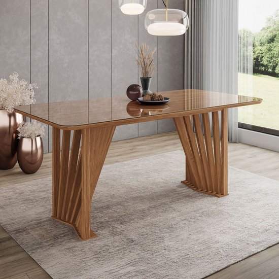 Mesa de Madeira Adriana 200 Cm com Vidro Nature - Henn