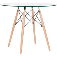 Mesa Redonda Eiffel Eames Tampo Vidro Temperado 90cm Base Madeira Design Moderno