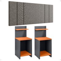 Kit Quarto 2 Mesinhas Lateral Cinza/Cinamomo Prateleira Nicho Cabeceira Luana Suspensa Cama Box Casal 1,40 Linho - RPM