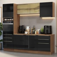 Armário de Cozinha Completa 240cm Rustic/Preto Lux Madesa 08