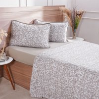 Jogo de Cama Casal 4 Pçs Malha Premium 145g/m² 100% Algodão 138x188x30cm Adornos