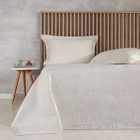 Kit Colcha Queen Satinatta Cetim Toque Pele de Pessego 240x260cm Biscuit