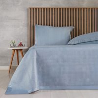 Kit Colcha Queen Satinatta Cetim Toque Pele de Pessego 240x260cm Bruma Azul
