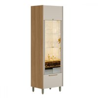 Cristaleira Atena 3 Portas 1 Gaveta 100% Mdf com Vidro e Led Jequitibá/Off White Fosco - Linea Brasil