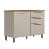 Balcão de Cozinha 120 Cm Atena 1 Portas 3 Gavetas 100% Mdf Jequitibá/Off White Fosco - Linea Brasil