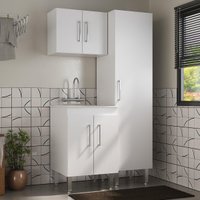 Conjunto Armários de Lavanderia com Gabinete e Tanque 45L Multimóveis CR30041 Branco