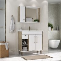 Gabinete de Banheiro com Cuba e Espelheira 80,2cm Multimóveis CR10136 Carvalho Cartagena/Branco