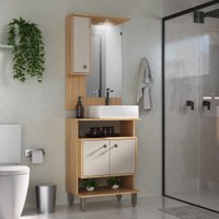 Gabinete de Banheiro com Cuba e Espelheira com LED 60cm Multimóveis CR10132 Carvalho Nature/Arenas