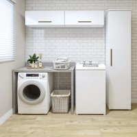 Lavanderia Modulada Uberaba 1 Armário Multiuso e 2 Armários Aéreos Branco Kaiki Móveis