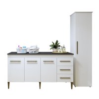 Lavanderia Modulada Osasco 1 Armário Multiuso e Balcão Branco Kaiki Móveis