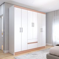 Guarda-Roupa Casal Las Vegas 6 Portas 2 Gavetas Branco/Camarim - Panorama Móveis