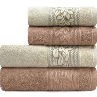 Toalhas de Banho e Rosto 100 Algodão Kit com 4 peças Karsten Provence - BEGE/SALMAO
