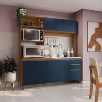 Cozinha Compacta Luna com Cuba de Pia Kappesberg 3 Peças Canela/Azul profundo