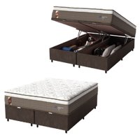 Cama Box Baú Casal King Colchão Molas Ensacadas Guarda Costas Alameda 193x203x71cm Suede Mar/Branco