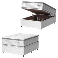 Cama Box Baú Casal Colchão Molas Guarda Costas Max Com Pillow 138x188x81cm Branco/Cinza